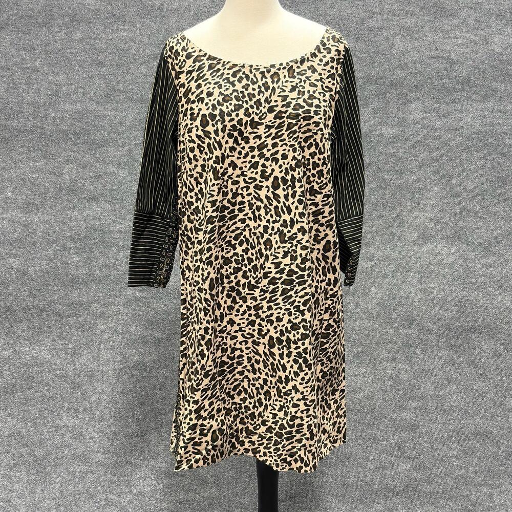 Gretchen Scott Designs Dress Womens Medium Brown Leopard Shift 3/4 Sleeve